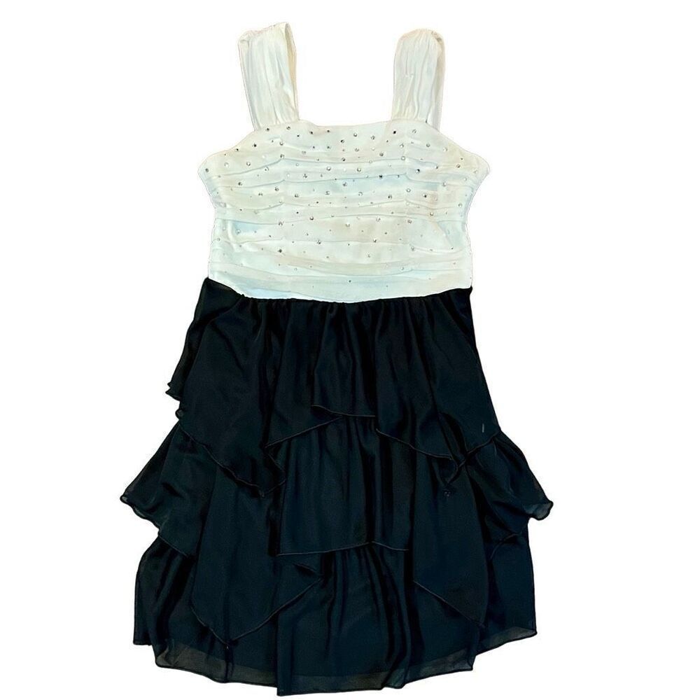 BCX Girl Black White Rhinestone Dressy Party Dress 12